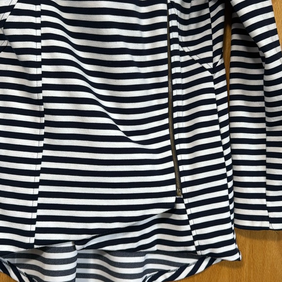 Navy & White Striped Asymmetrical Zip Jacket - Picture 3 of 5